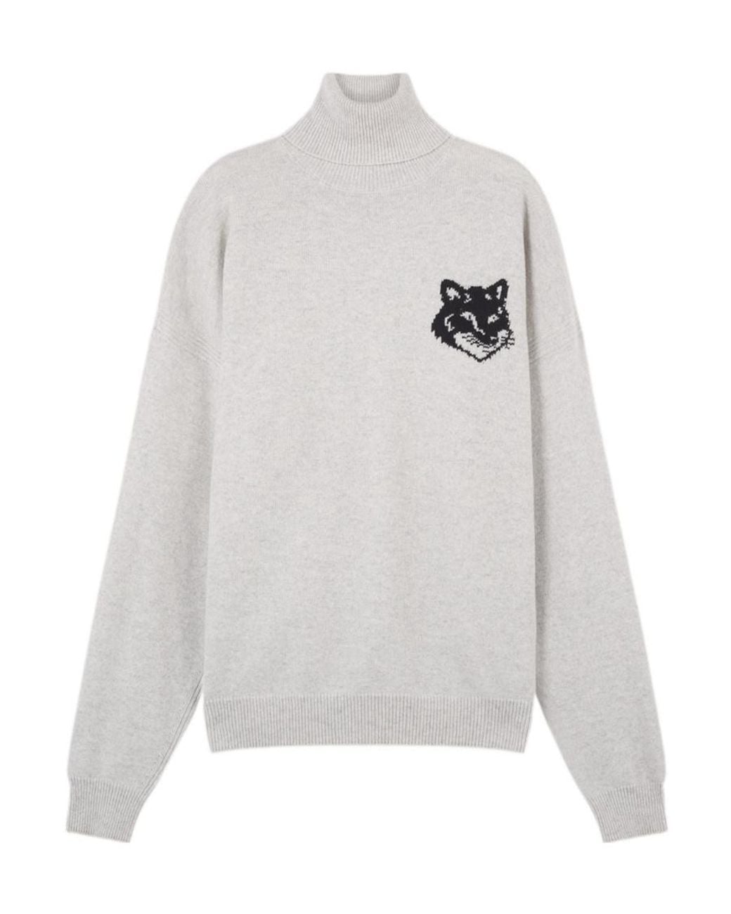 Maison Kitsuné White Maison Kitsuné Roll-Neck Fox Head Intarsia-Knit Jumper for men