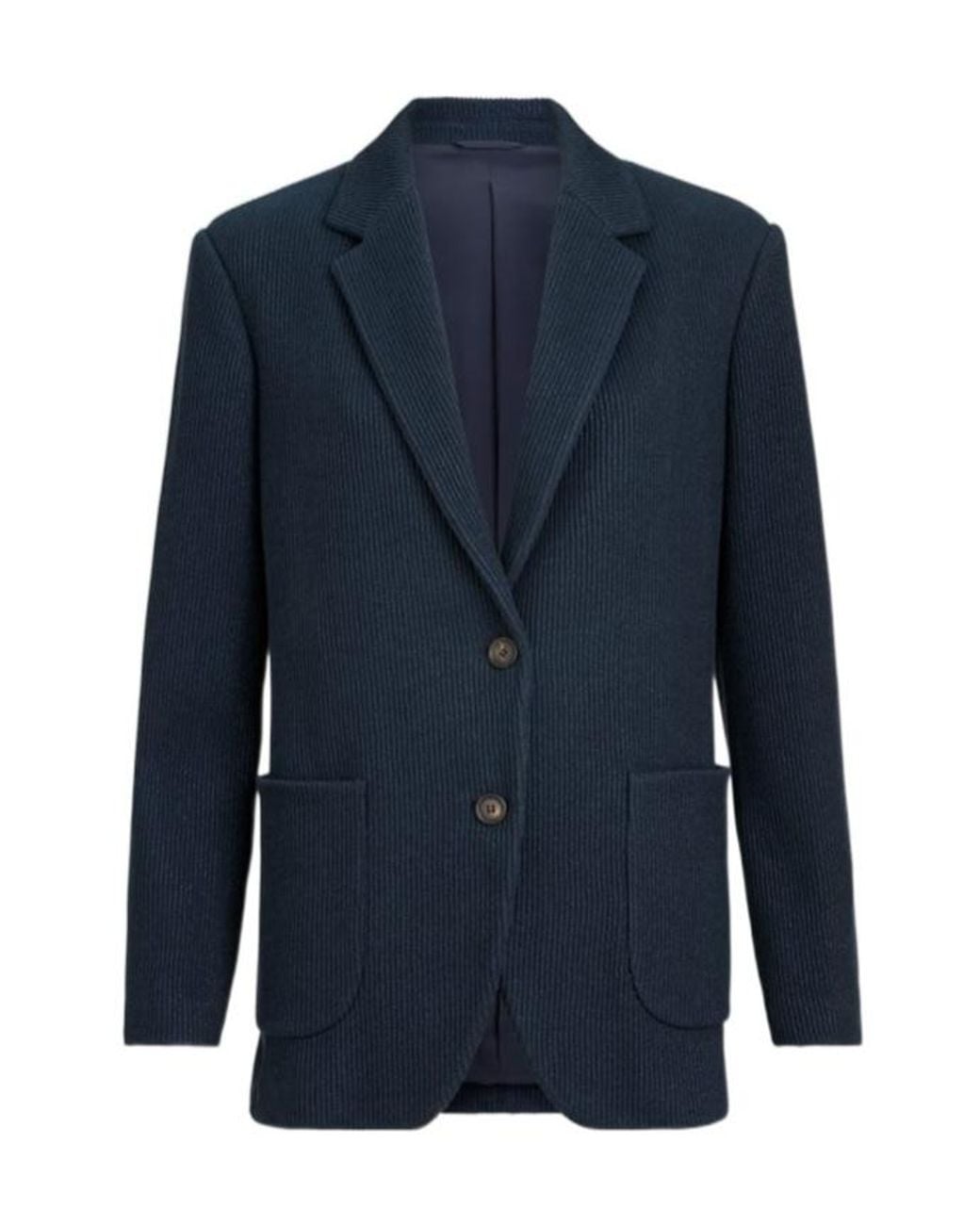 Brunello Cucinelli Blue Sparkling Cotton And Viscose English Rib Knit Blazer With Monili