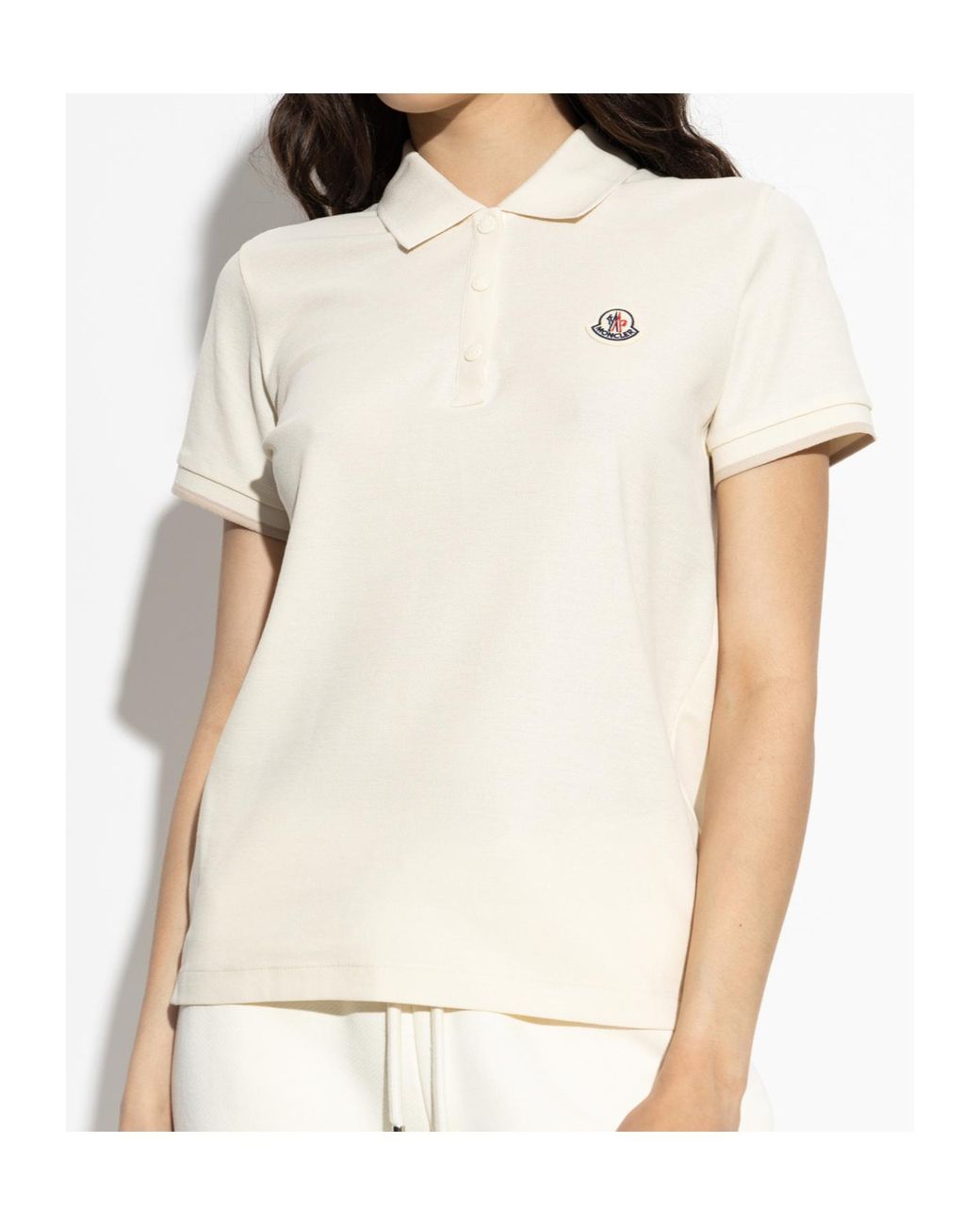Moncler White Logo Patch Short-Sleeved Polo Shirt