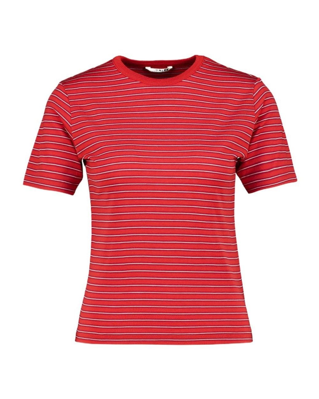 Auralee Red Striped Wool T-Shirt