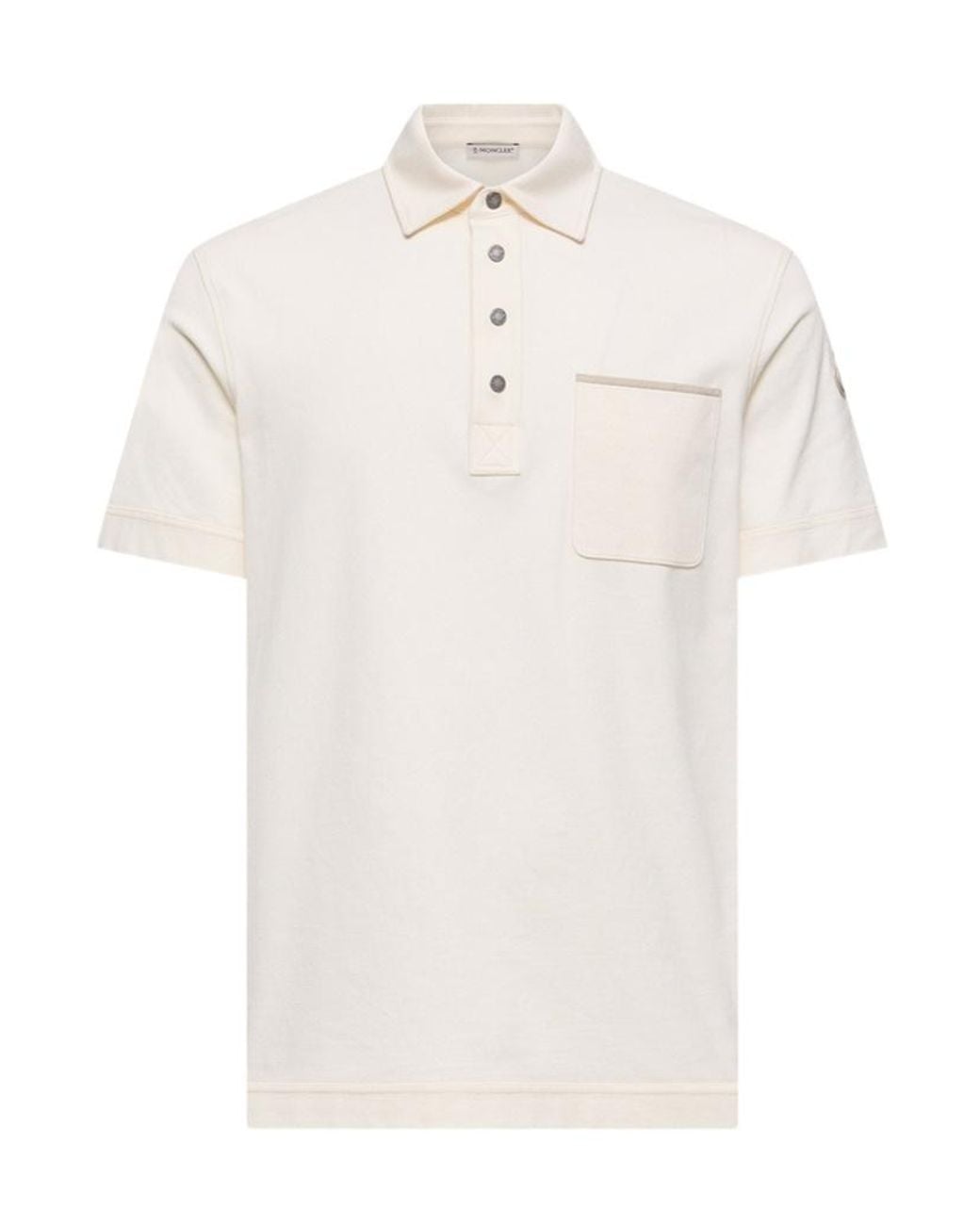 Moncler White Logo Patch Short-Sleeved Polo Shirt for men