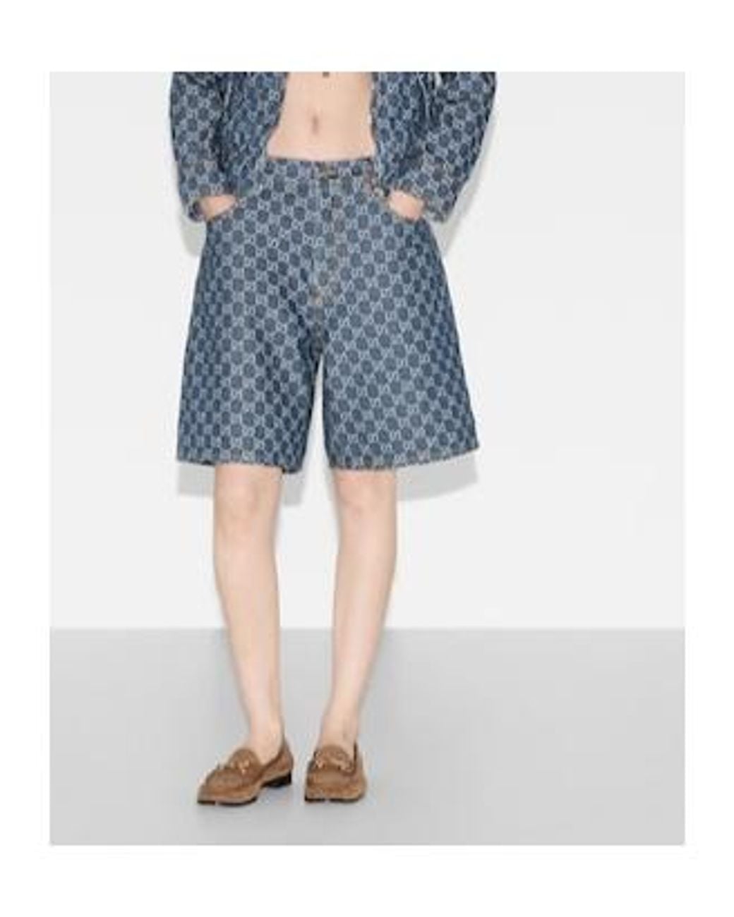 Gucci Blue Leather-Trimmed Denim Bermuda Shorts