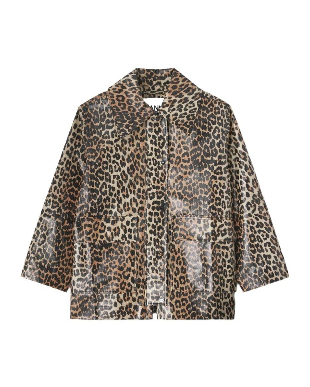 Ganni Gray Laminated Animal-Print Jacket