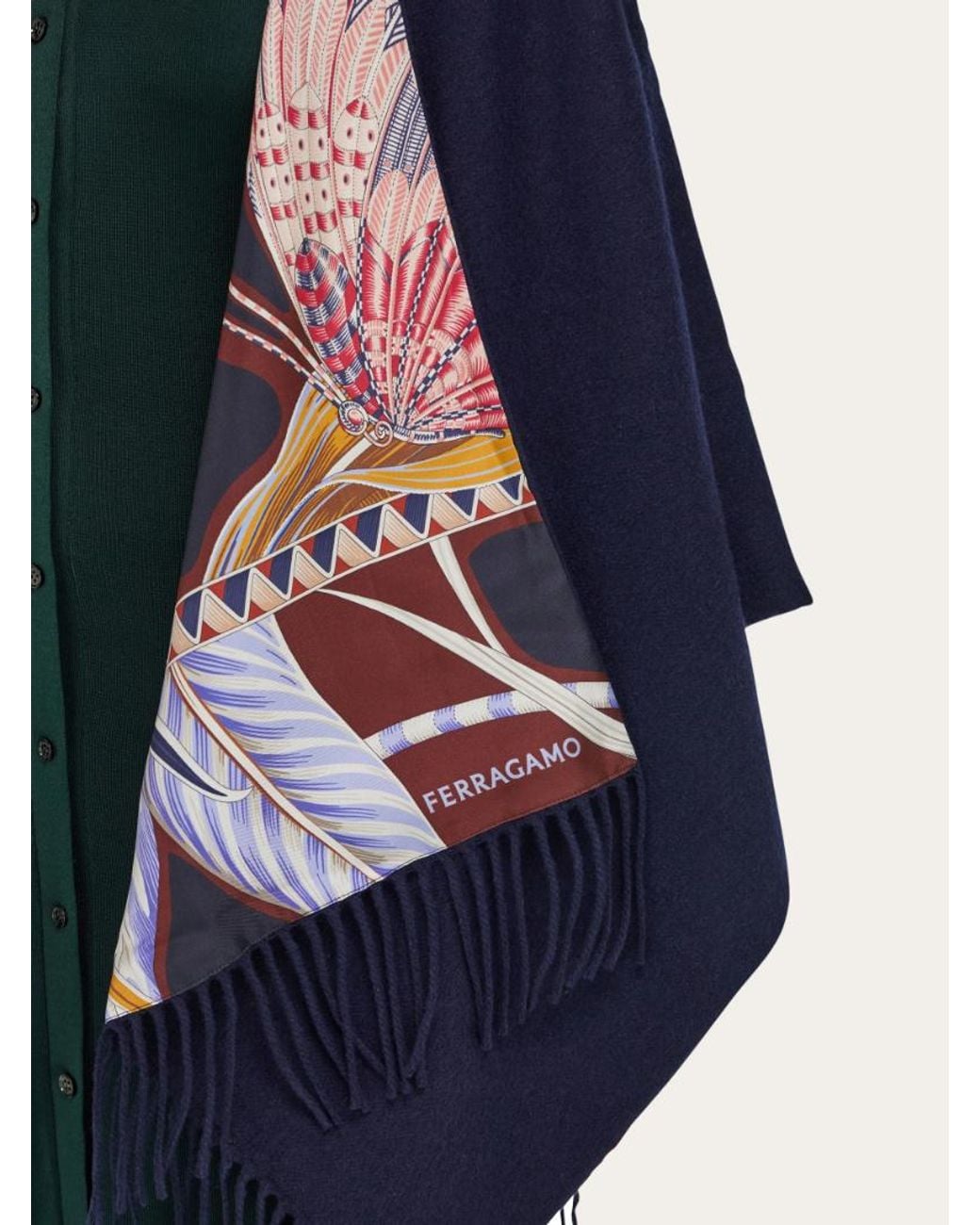 Ferragamo Blue Cashmere And Silk Reversible Cape