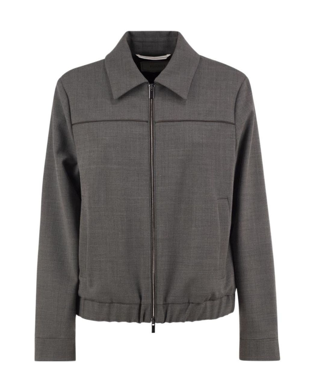Peserico Gray Long-Sleeve Casual Zip-Up Jacket
