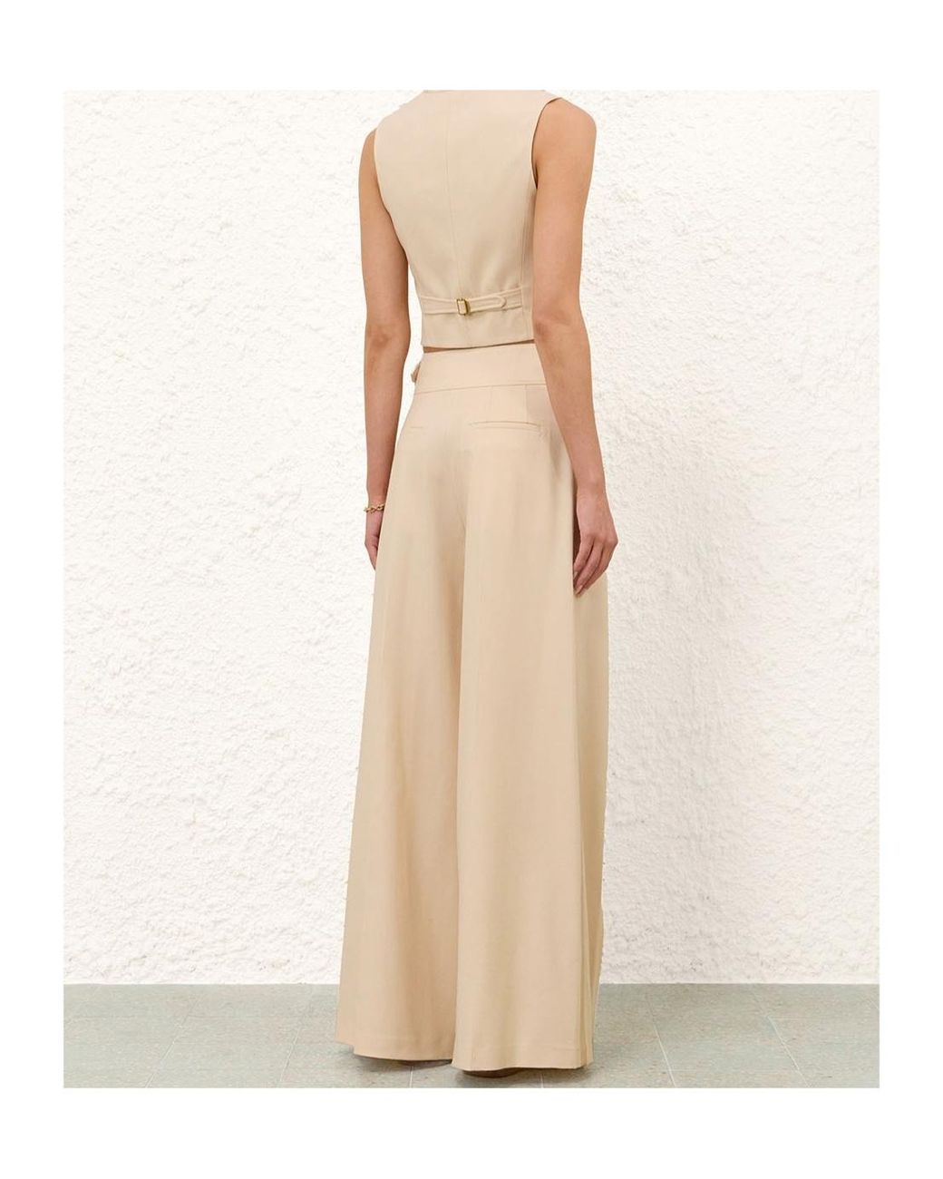 Zimmermann Natural Valiant Pleated Wide-Leg Pants
