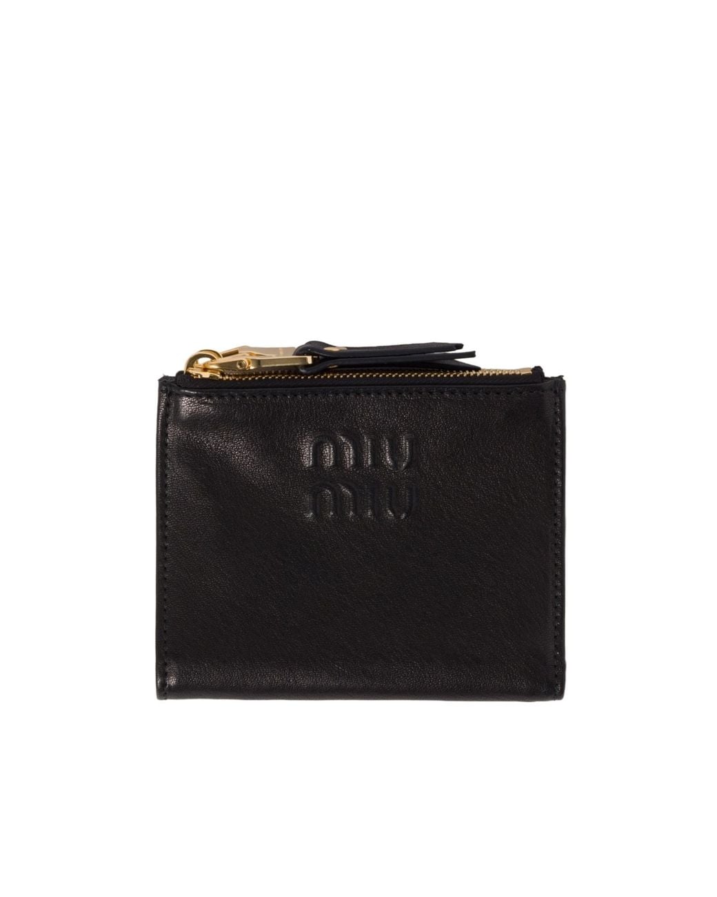 Miu Miu Black Logo Embossed Zipped Wallet