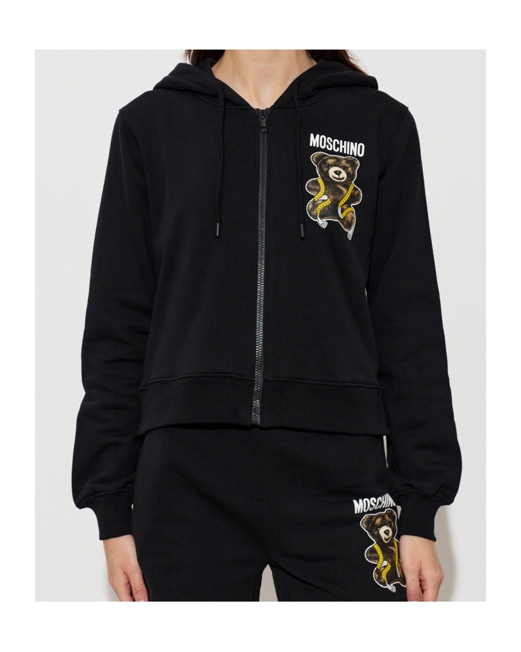 Moschino Black Printed Zip-Up Hoodie