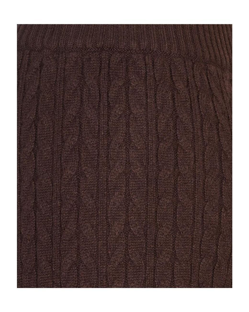 Agnona Brown Cable-Knit Wide-Leg Trousers