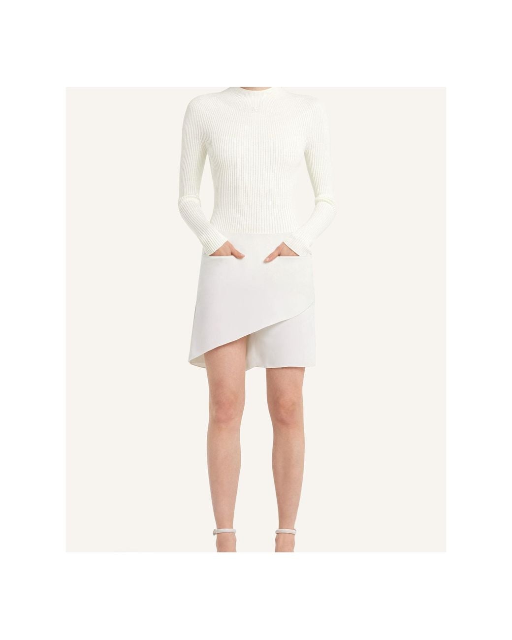 Courreges White Pinko Solar Light Ribbed Mockneck Jumper