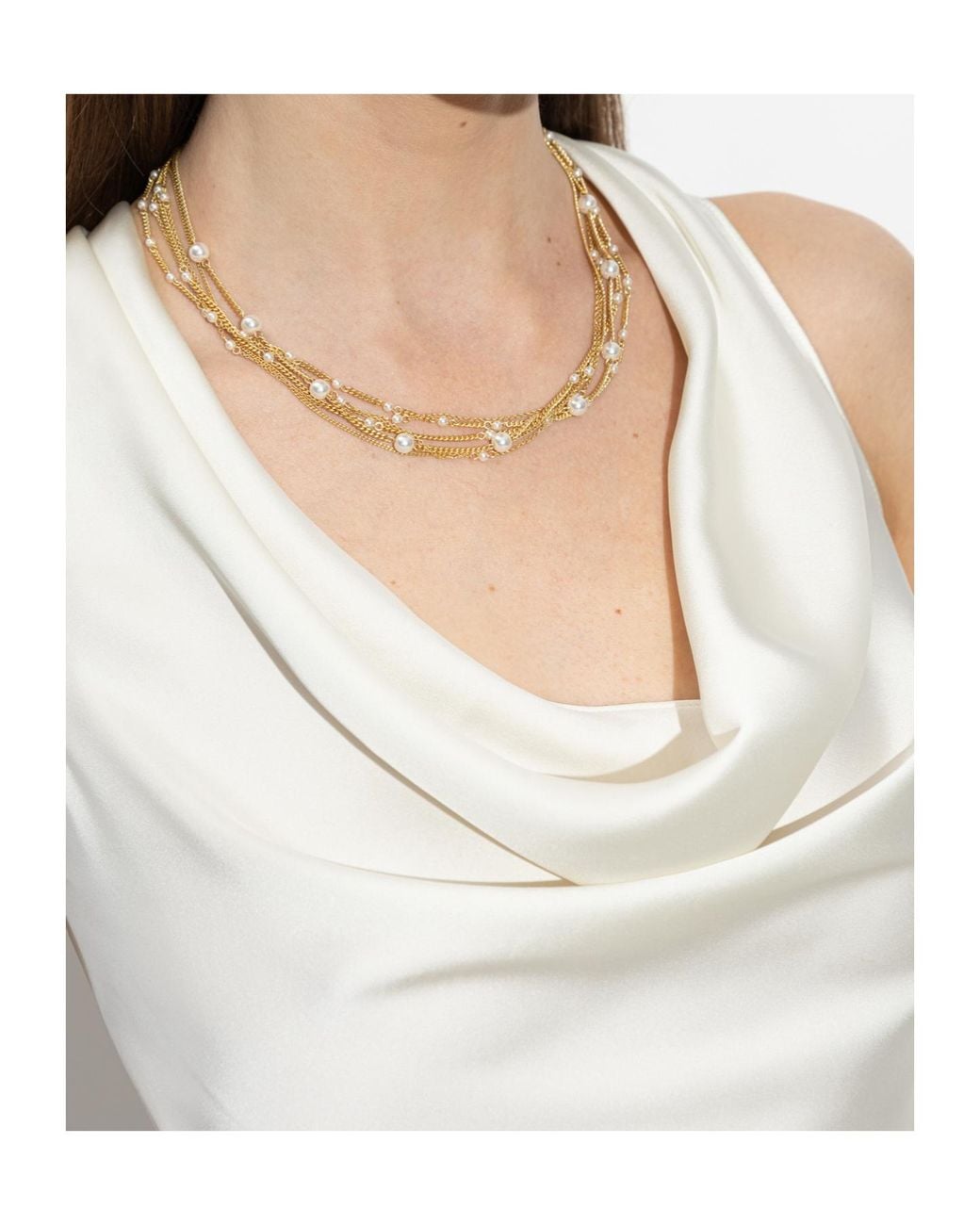 AllSaints Metallic Multi-Strand Glass Pearl Necklace