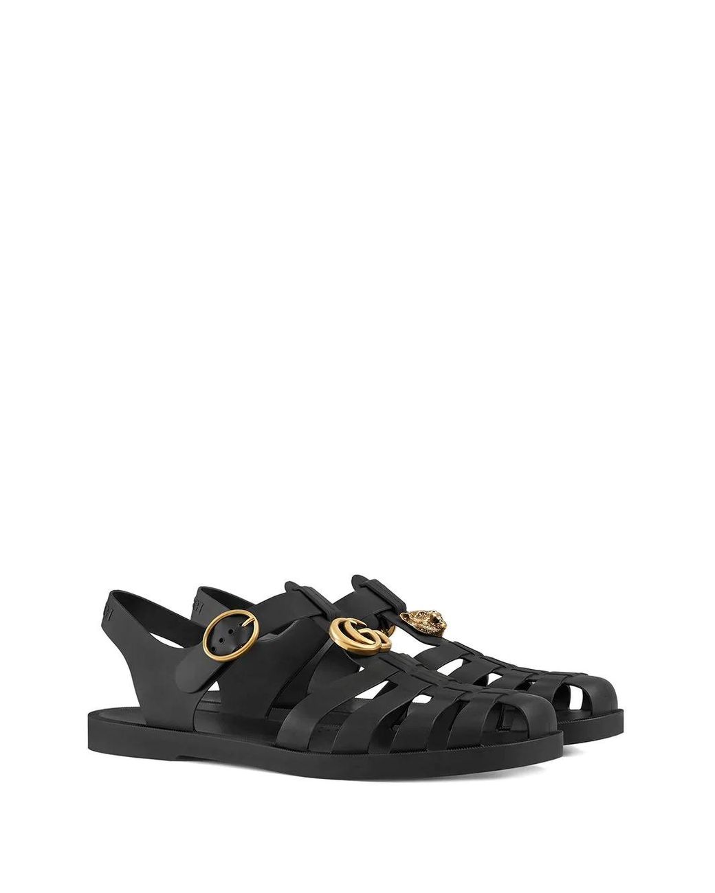 Gucci Gg Logo Plaque Buckle Straps Sandals in Black for Men | Lyst