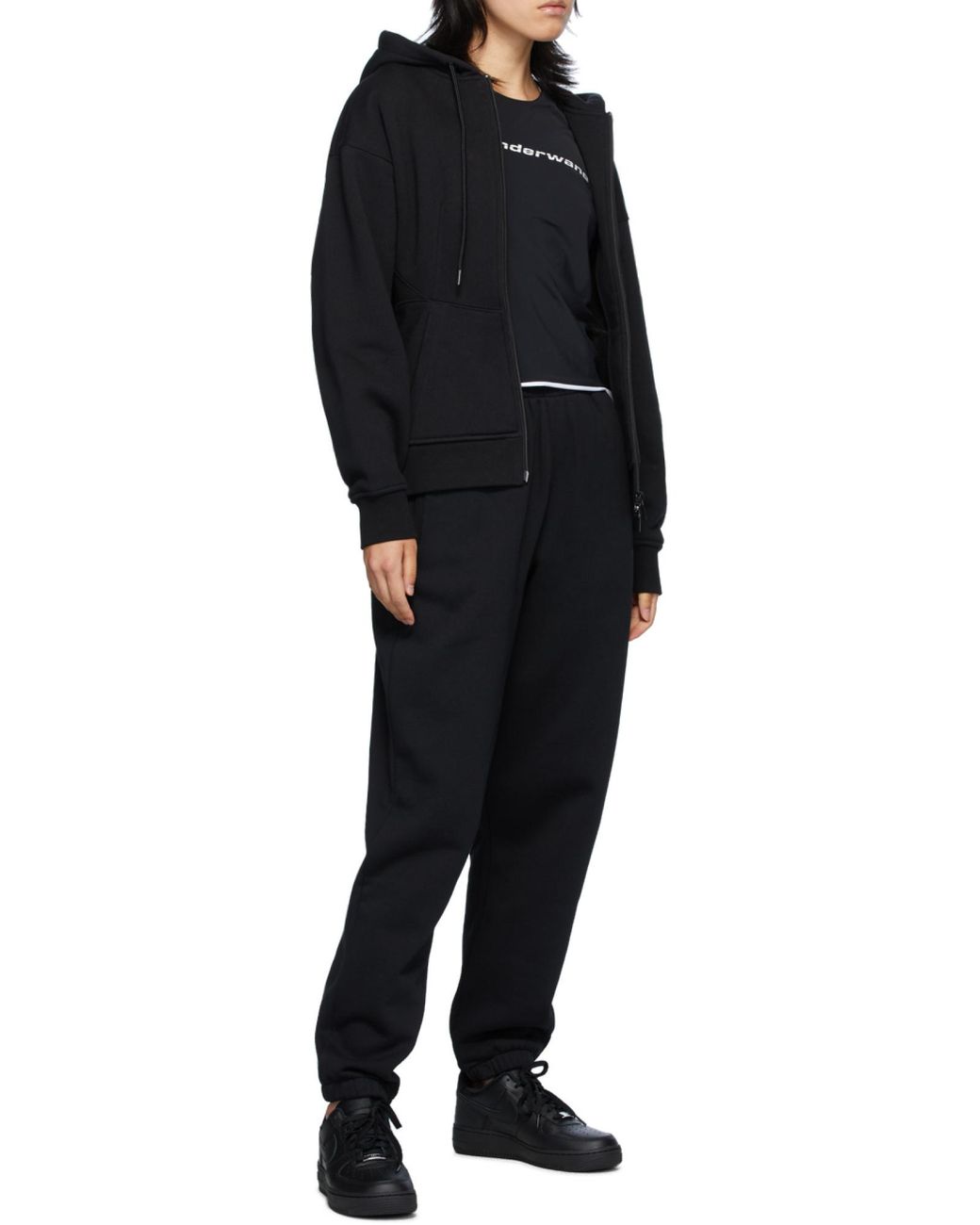 T By Alexander Wang Black Alexander Wang Logo Printed Elasticated Waist Pants