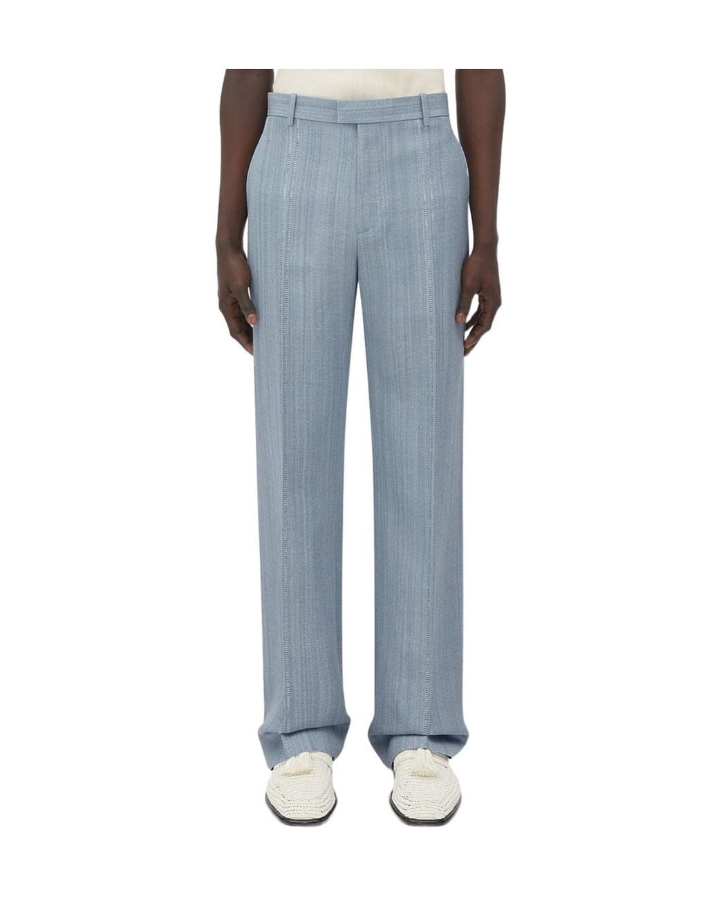 Bottega Veneta Blue Embroidered Detailed Straight-Leg Pants for men
