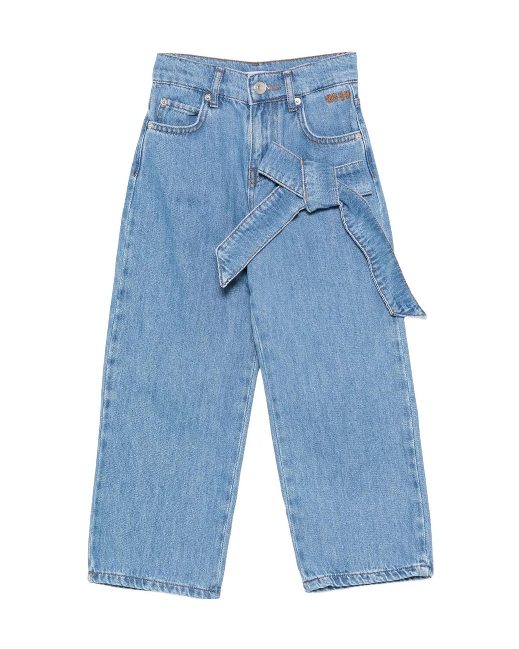 MSGM Blue Bow-Detail Jeans