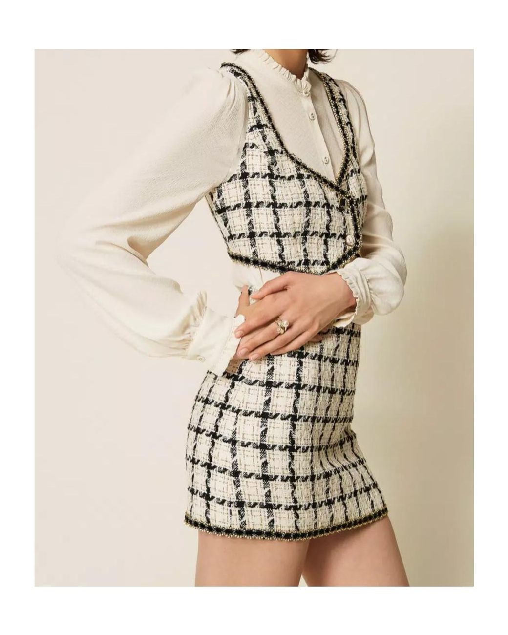 Twinset Metallic Check-Pattern Mini Skirt
