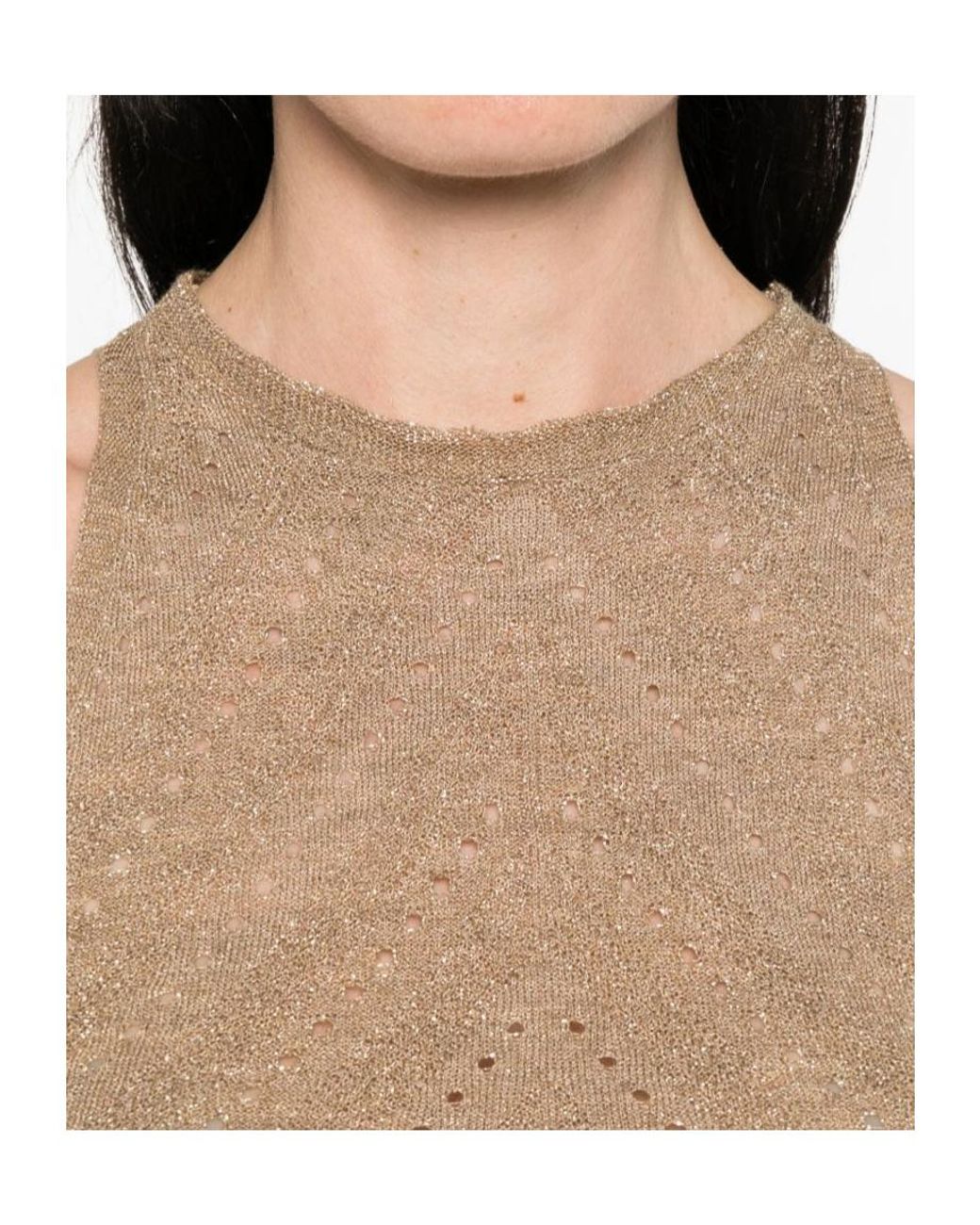 Twinset Natural Openwork Halterneck Knitted Top