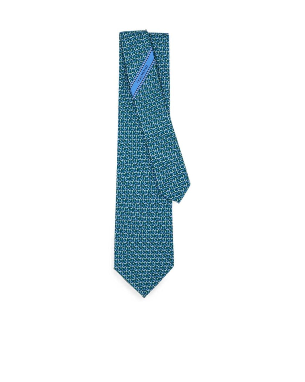 Ferragamo Blue Gancini Links Print Silk Tie for men