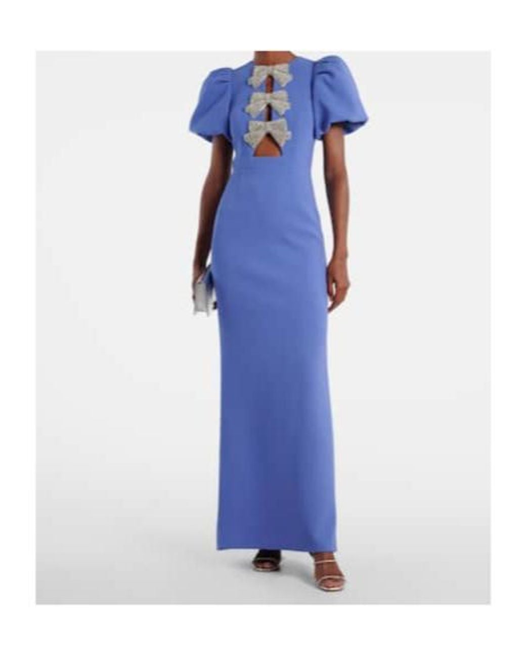 Rebecca Vallance Blue Violetta Bow-Detail Embellished Crêpe Gown