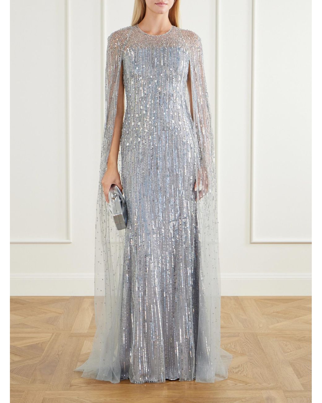 Jenny Packham Gray Sequin-Embellished Gown