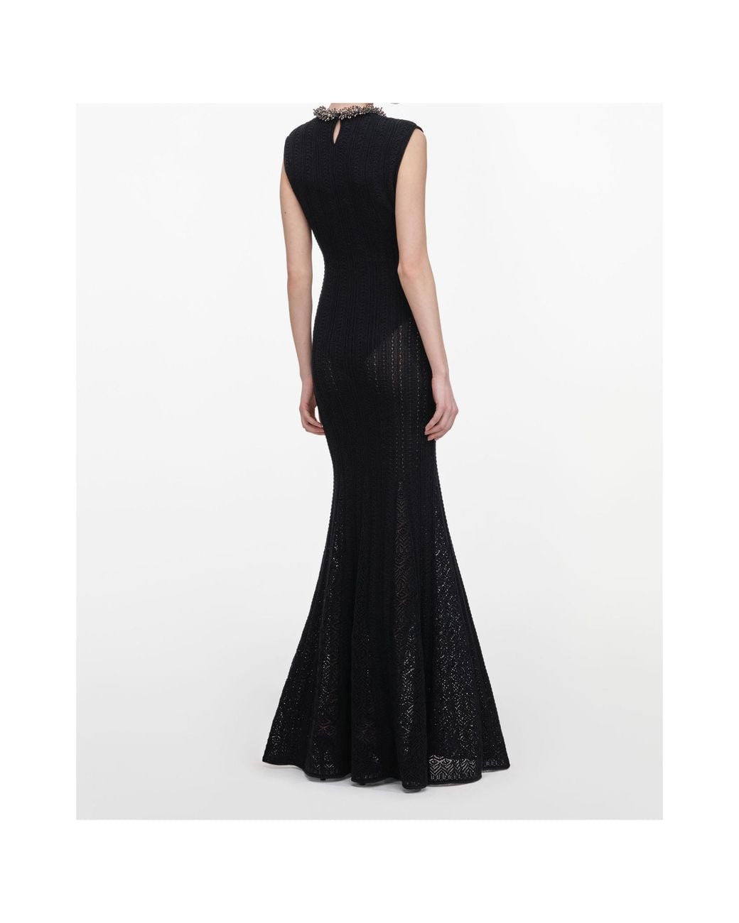 Self-Portrait Black Beaded Openwork Knit Maxi Skirt