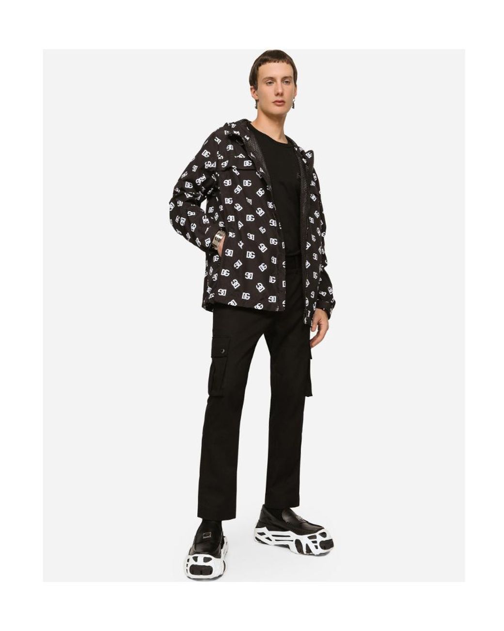 Dolce & Gabbana Black Allover Dg Printed Zipped Jacket for men