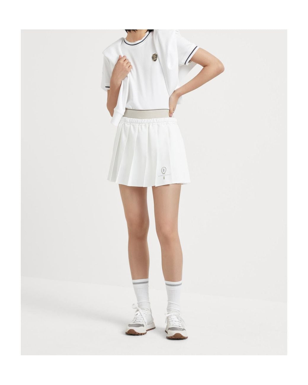 Brunello Cucinelli White Pleated Mini Skirt