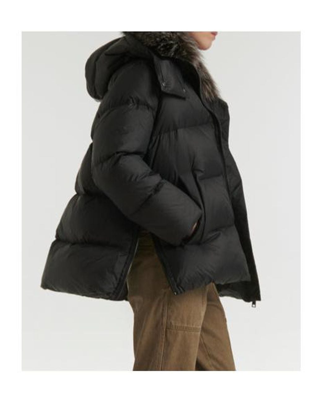 Yves Salomon Black 'A' Shaped Down Jacket