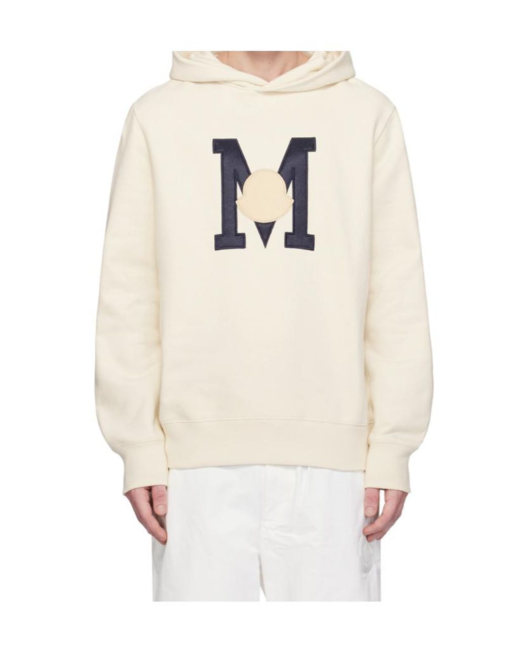 Moncler White Logo Embroidered Long-Sleeved Hoodie for men
