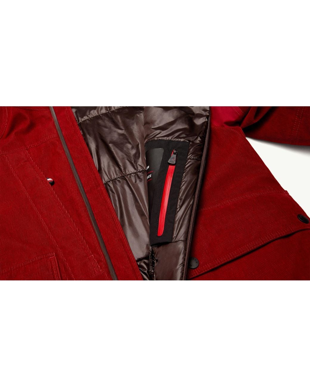 Moncler Red Airolo Corduroy Insulated Hooded Ski Jacket for men