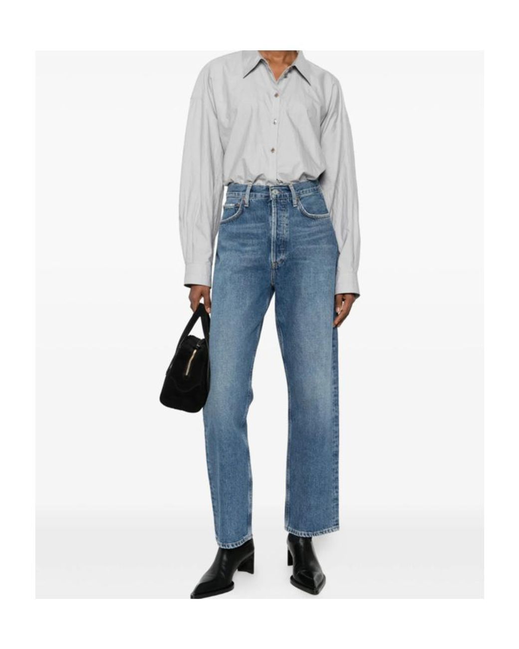 Agolde Blue Whiskering Effect Straight Leg Jeans