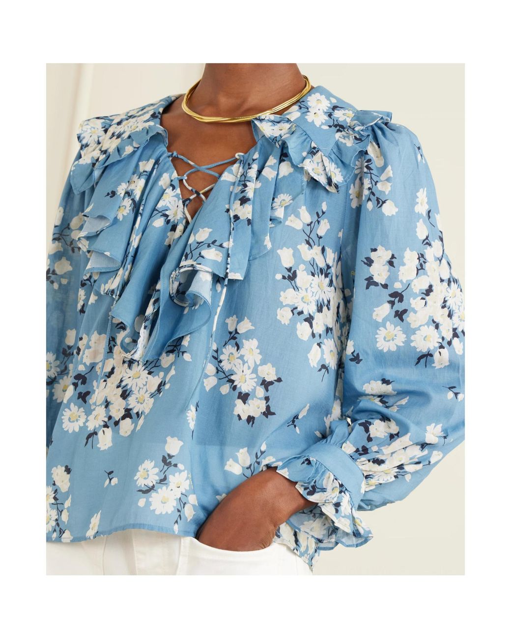 Rixo Blue Ruffled Shirt