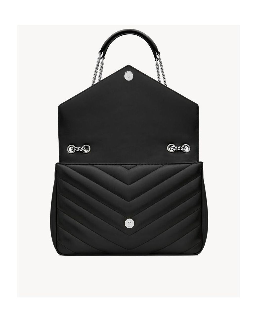 Saint Laurent Black Loulou Foldover Top Large Shoulder Bag