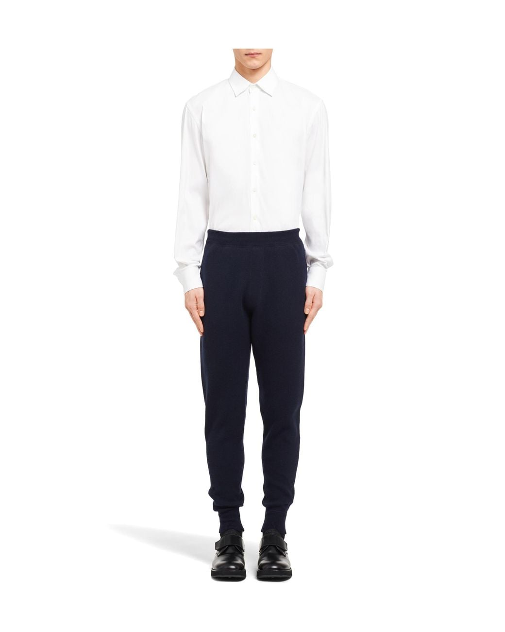 Prada Blue Logo Patch Knitted Track Pants for men