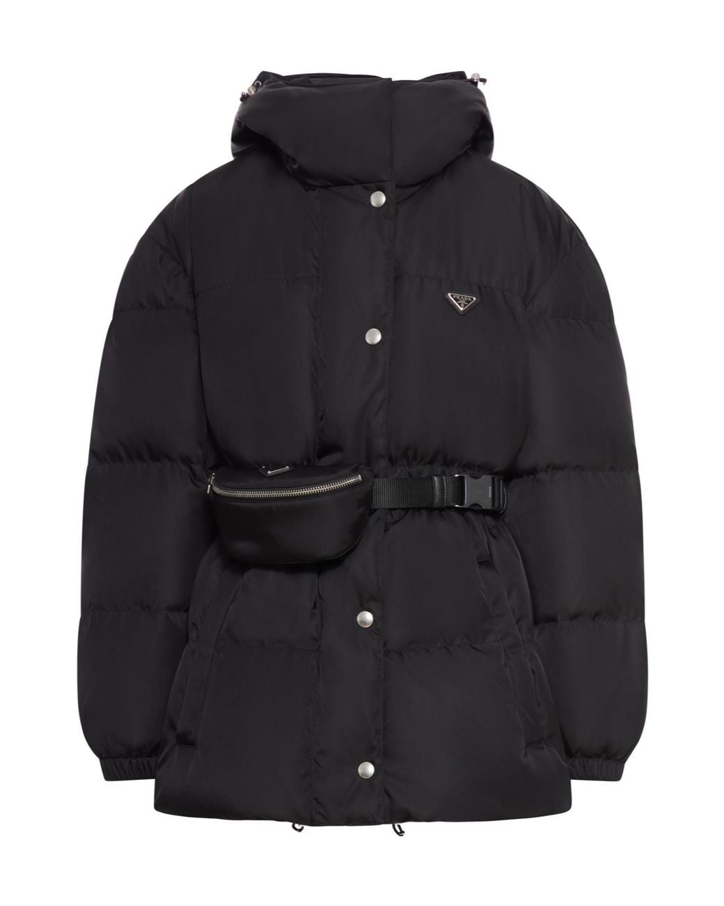 Prada Black Belted Hooded Down Jacket