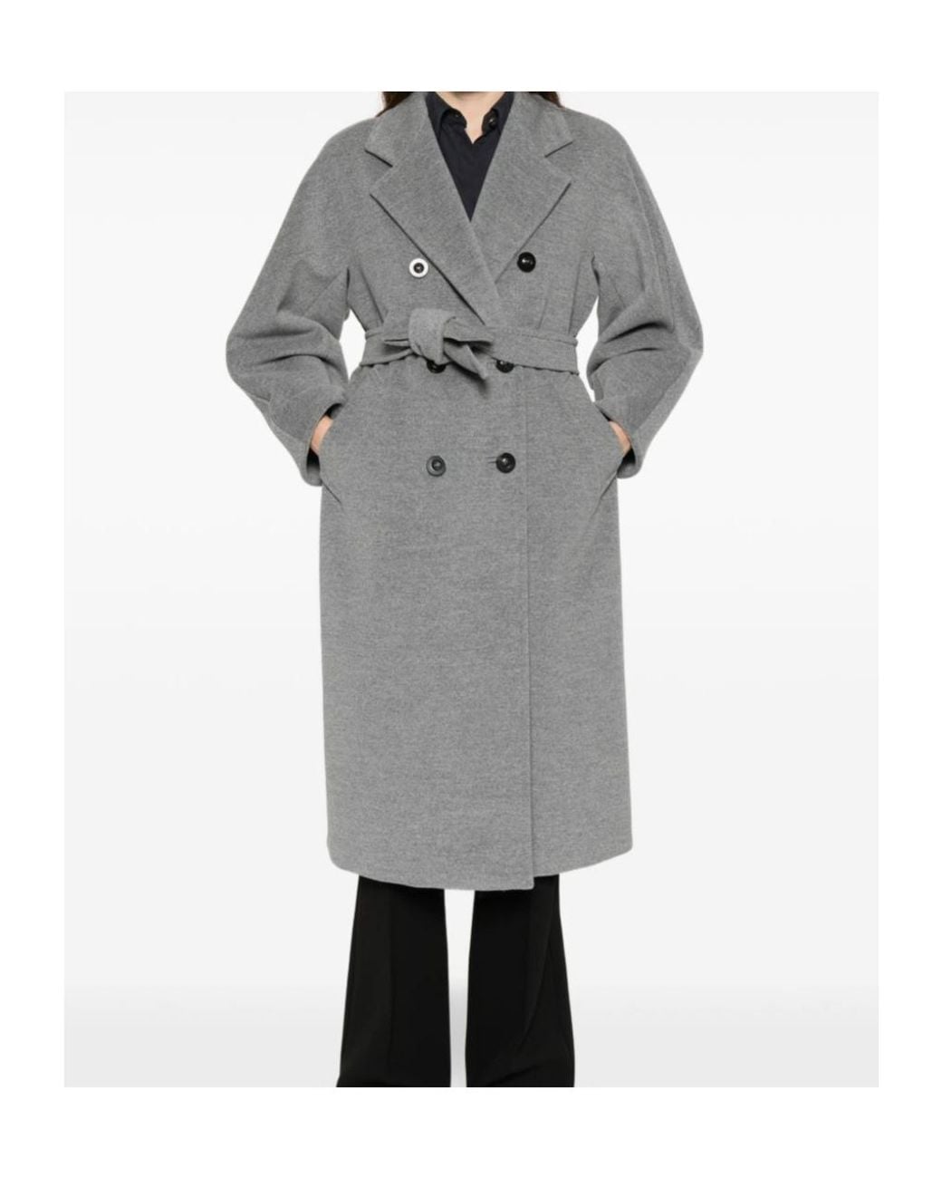 Max Mara Gray Collared Long-Sleeved Coat