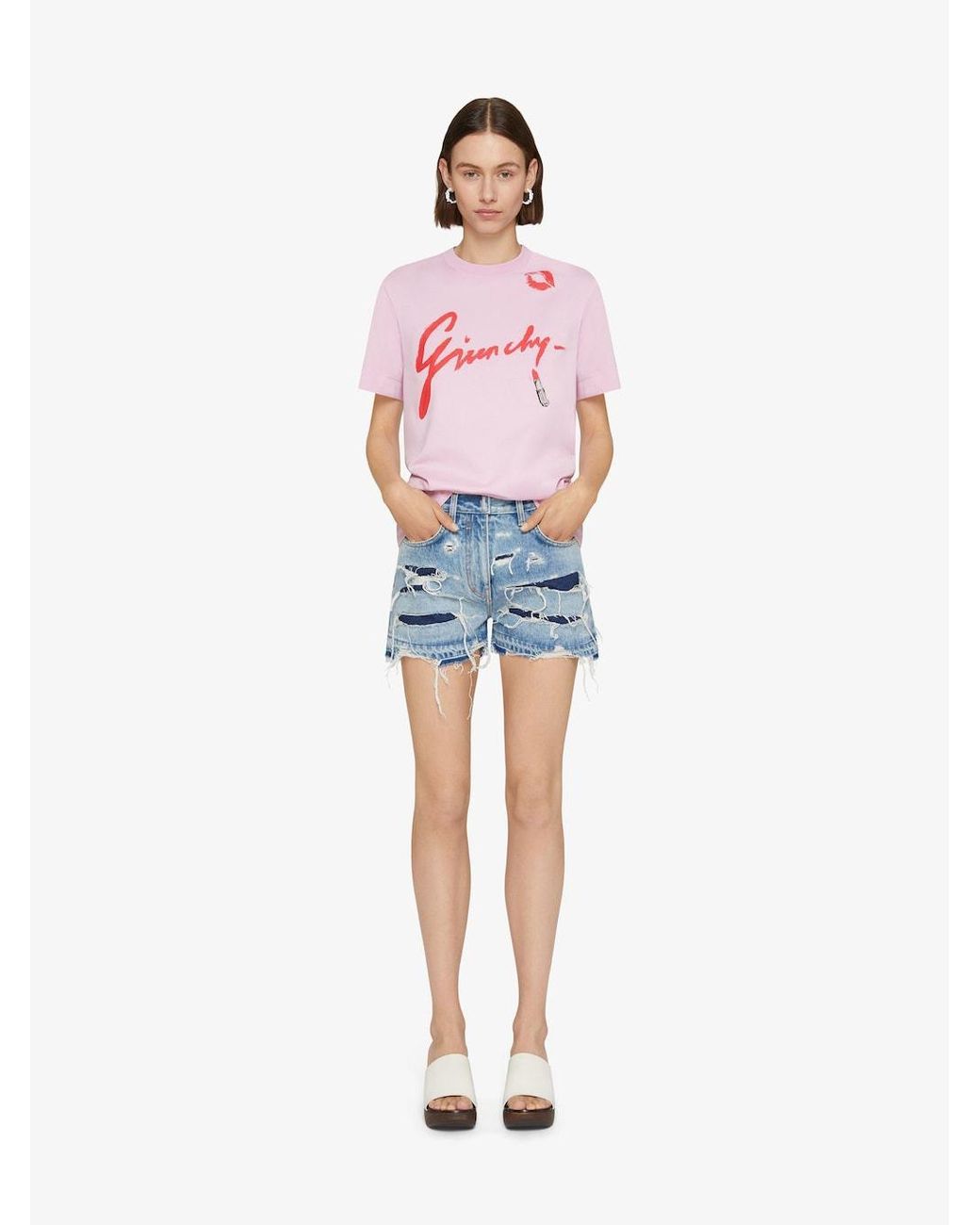 Givenchy Blue Mini Denim Shorts With Broken Holes