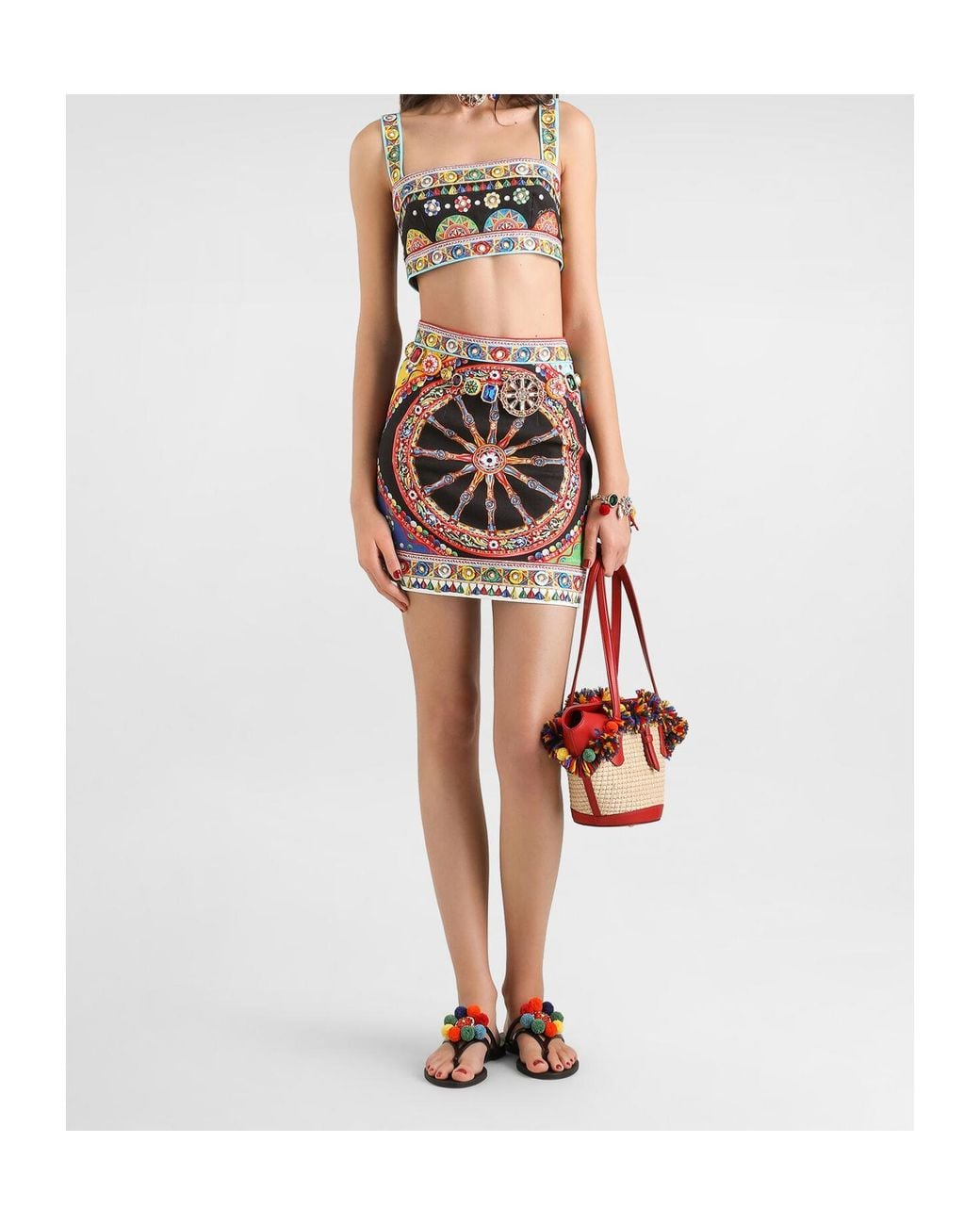 Dolce & Gabbana Multicolor Printed Stretch Cotton Mini Skirt