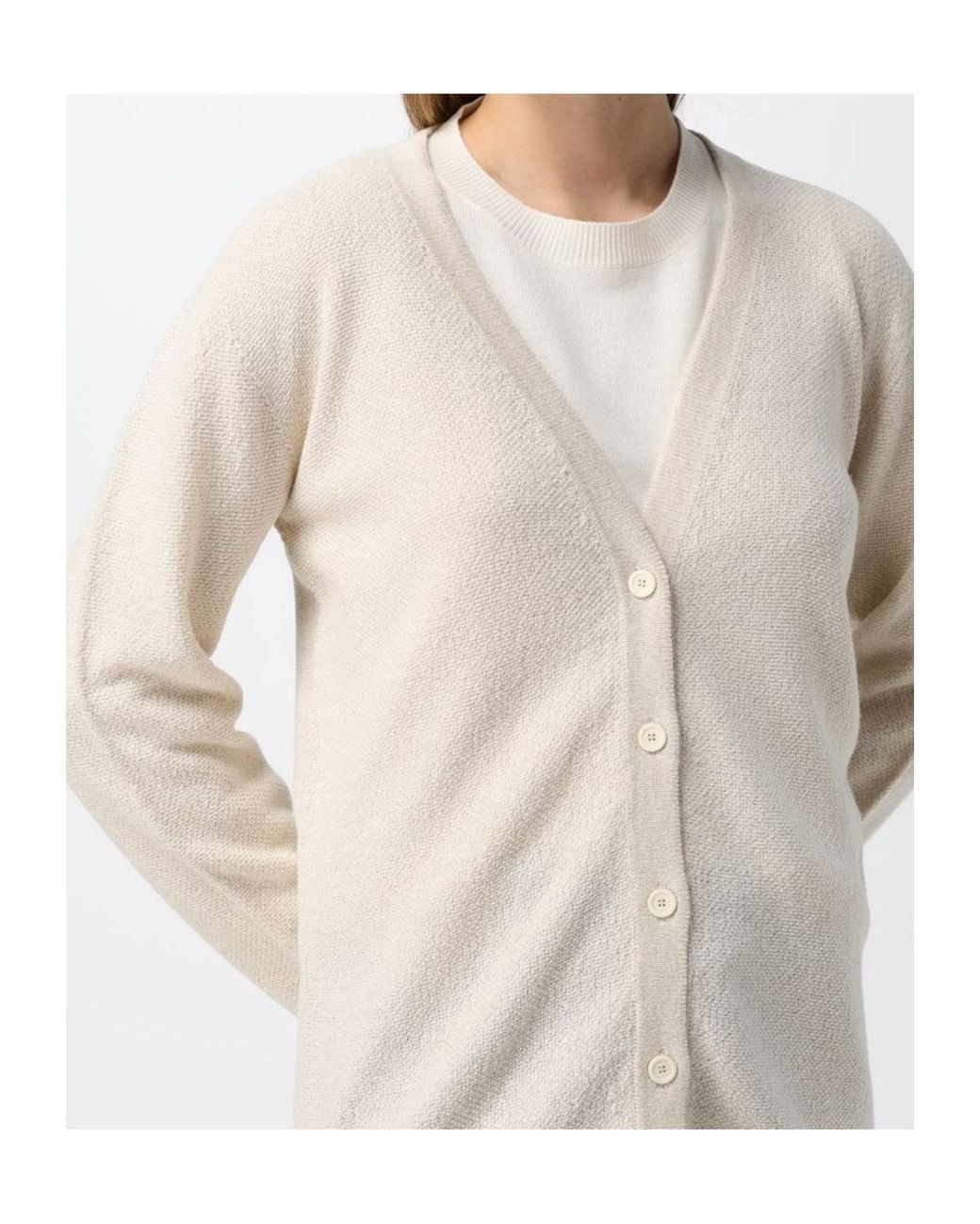 Fabiana Filippi Natural V-Neck Long-Sleeve Knit Top