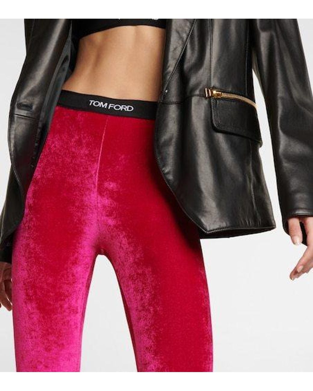 Tom Ford Pink Logo Velvet Leggings