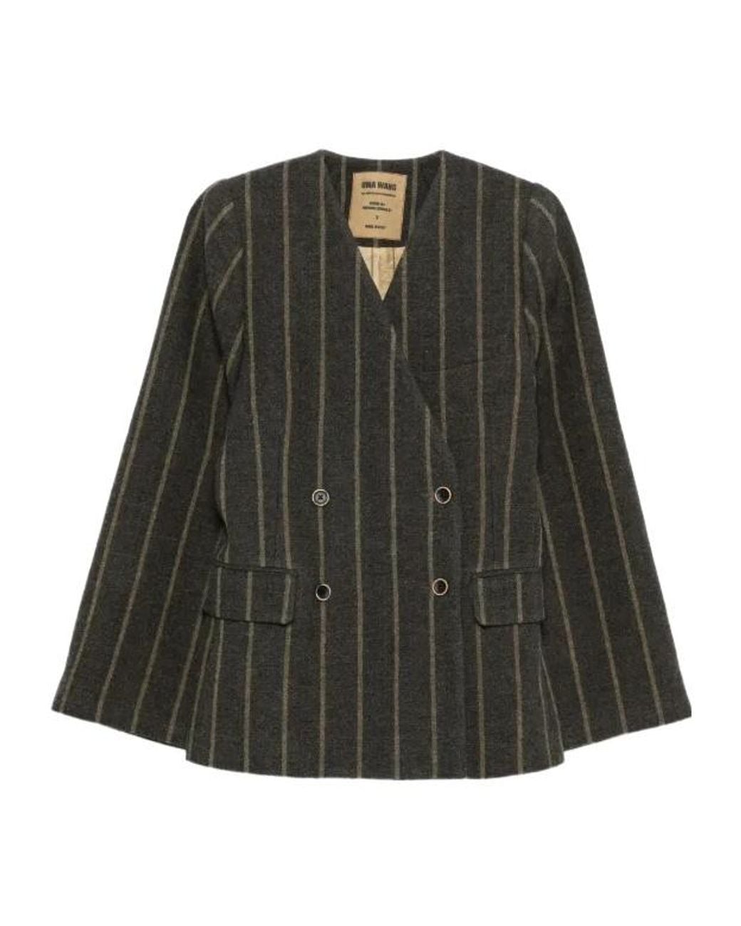 Uma Wang Green Striped Double-Breasted Blazer