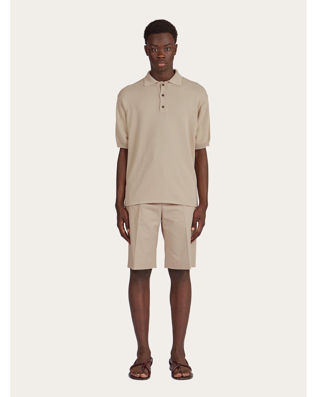Ferragamo Natural Ferragamo Pressed-Crease Tailored Bermuda Shorts for men