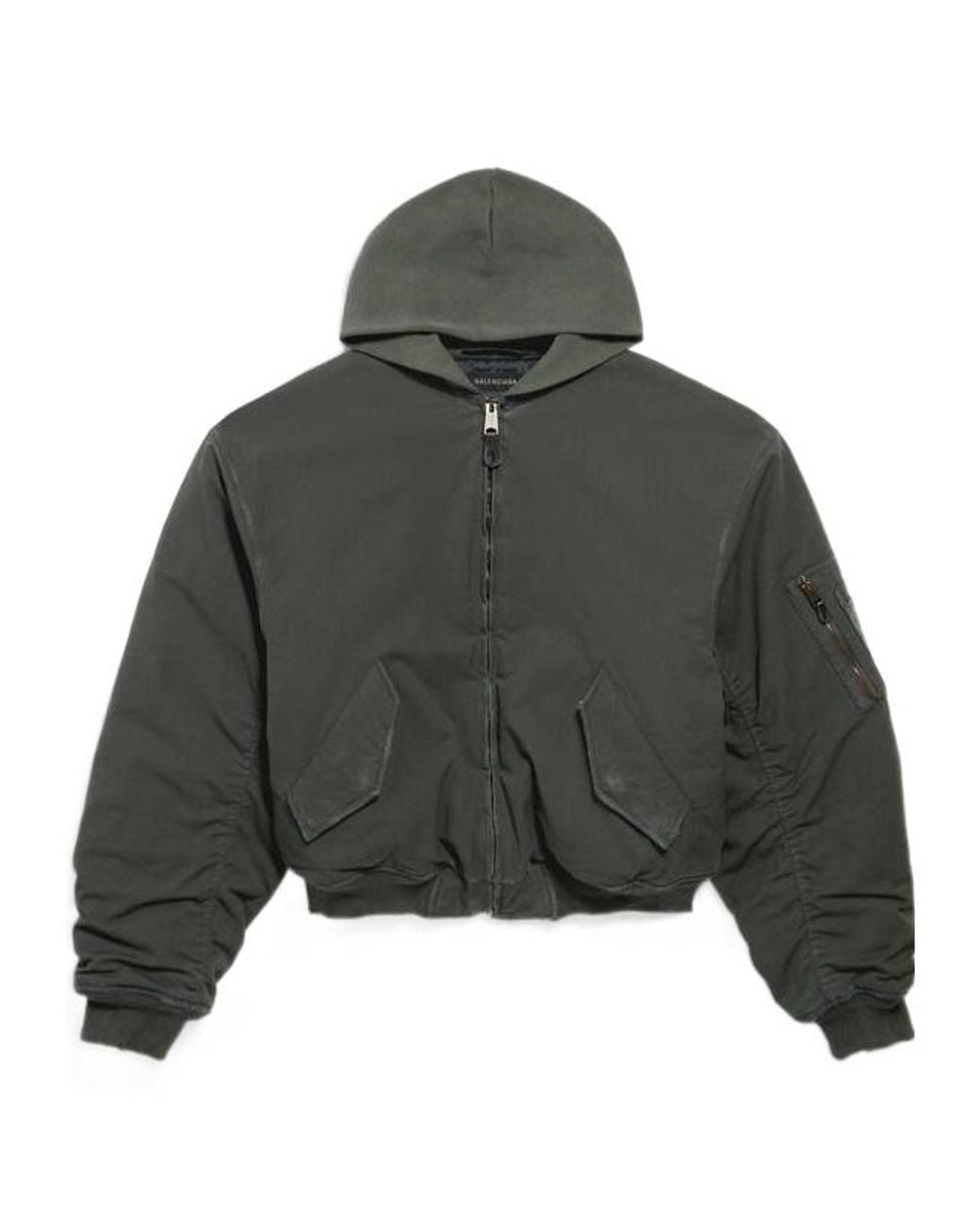 Balenciaga Gray Hooded Standard Bomber Jacket for men