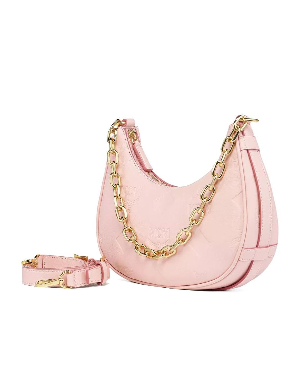 MCM Pink Aren Crescent Hobo Bag