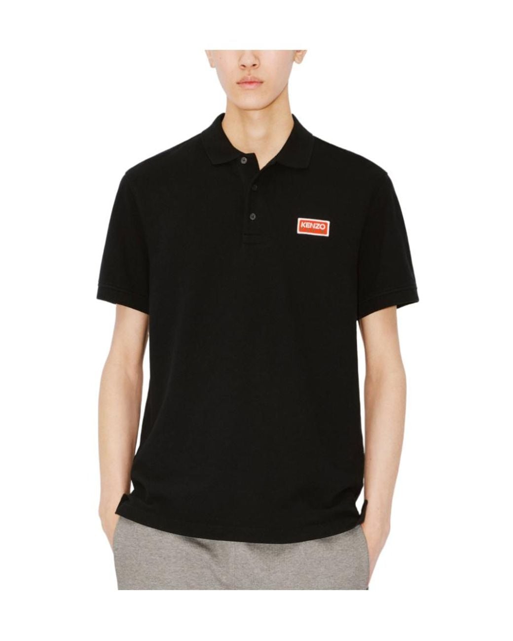 KENZO Black Logo Embroidered Short-Sleeved Polo Shirt for men