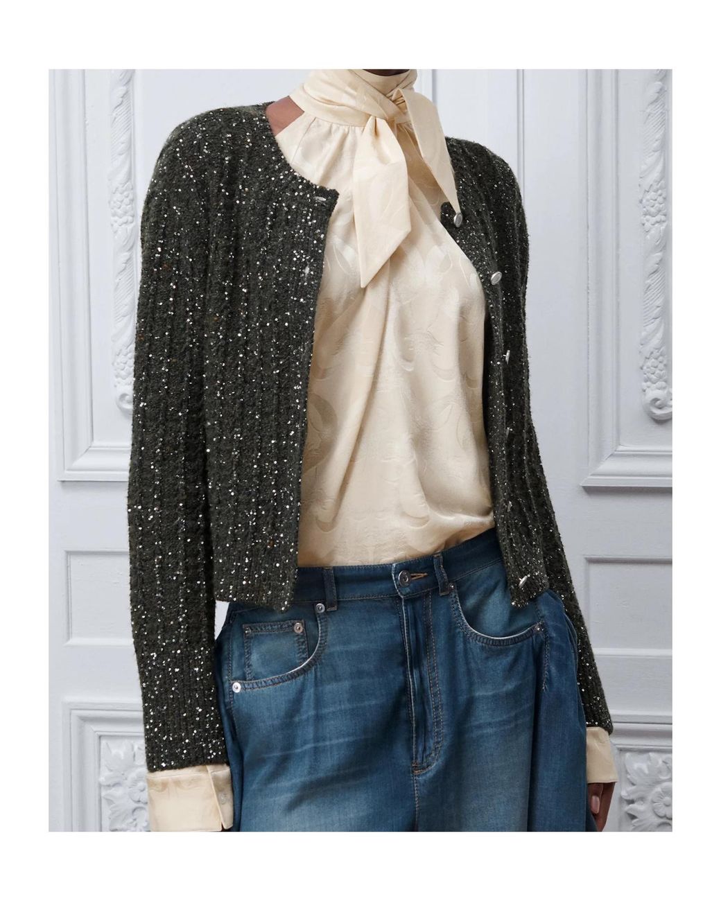 Dior Black Christian Sequinned Tweed Embroidered Cardigan