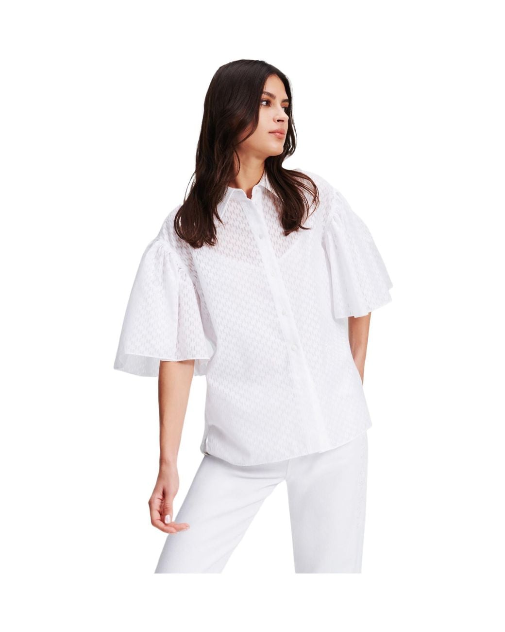 Karl Lagerfeld White Broderie-Anglaise Flared-Sleeve Shirt