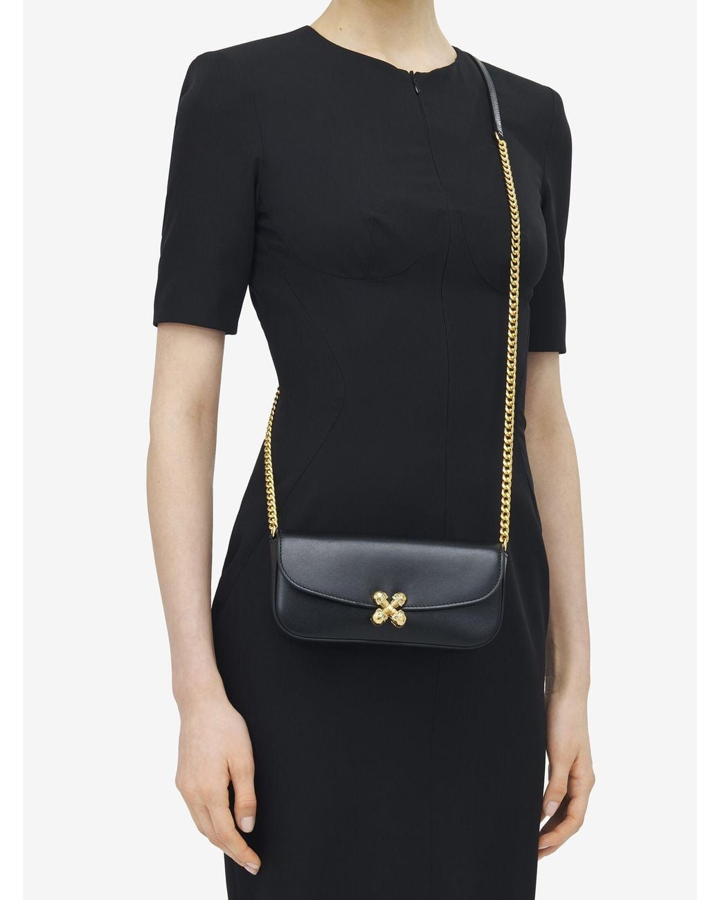 McQueen Blue Small Skull Flower Embellished Shoulder Bag