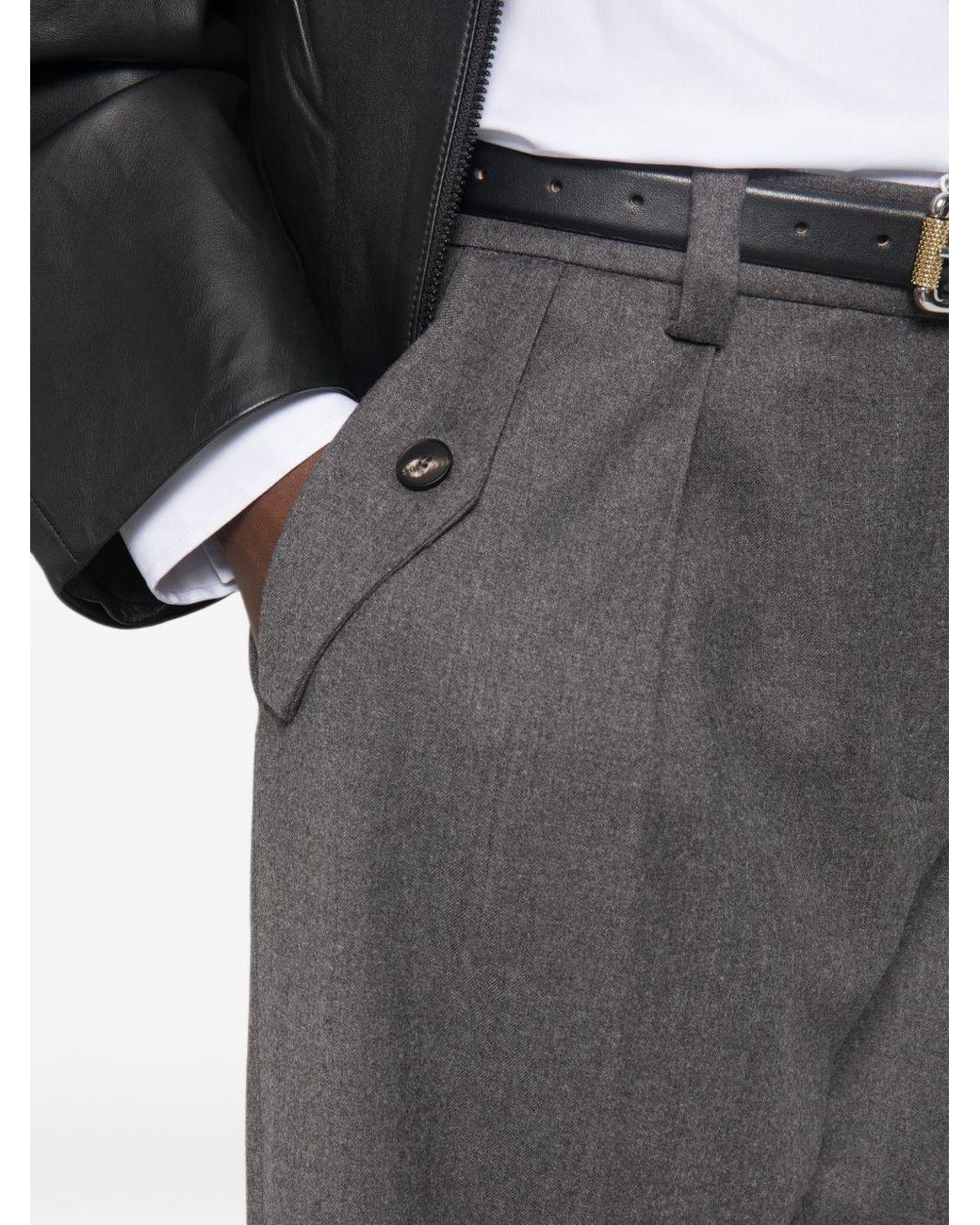 Antonelli Gray Pleated Wide-Leg Casual Trousers