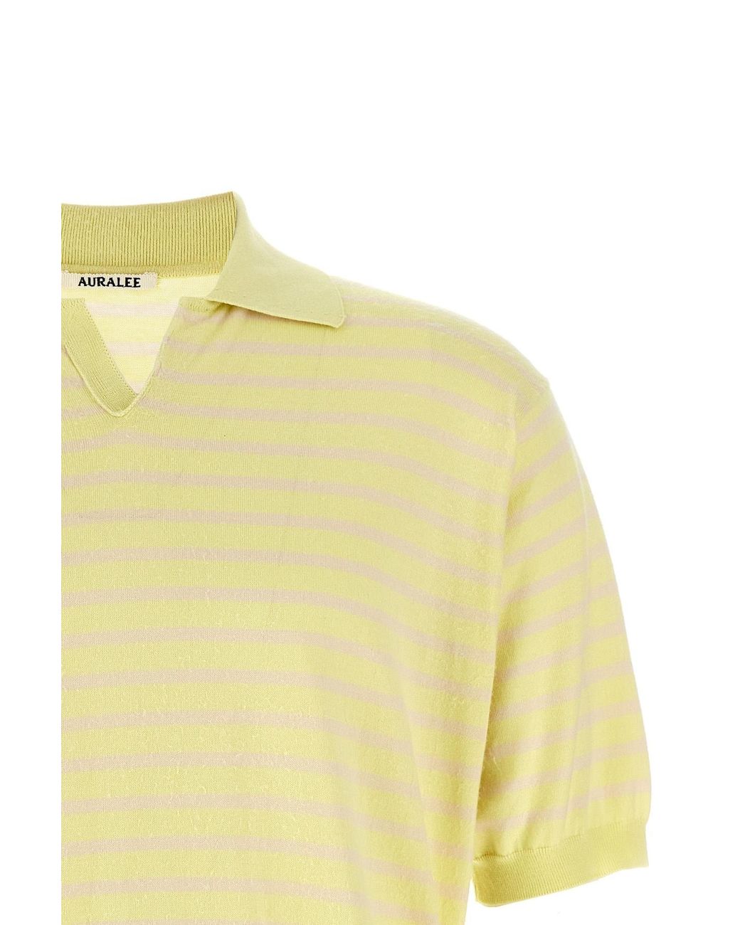Auralee Yellow High Gauge Knit V-Neck Skipper Polo Shirt for men